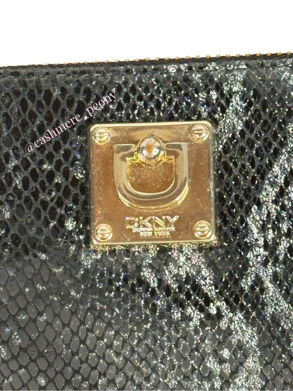 DKNY Black Snake-Print Wristlet Clutch Wallet with Gold Hardware